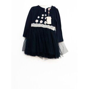 YY Girls Navy Blue White Cotton Tutu Dress Floral Lace Round Neck Long Sleeve 5